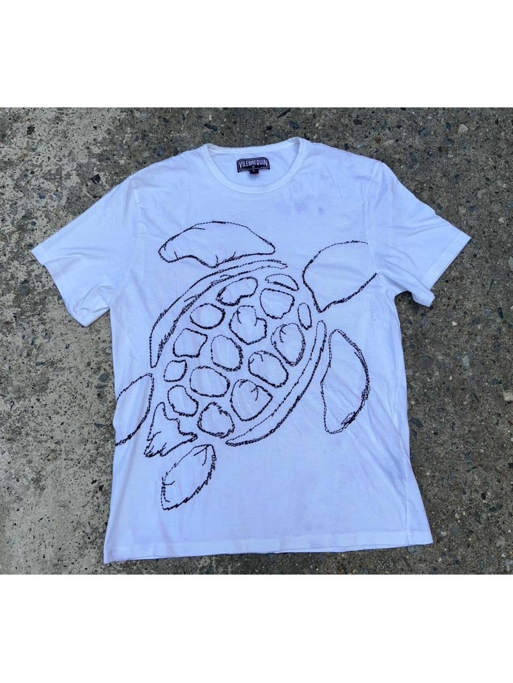 Vilebrequin Womens Large Turtle Print Stitch T Shirt Algodon Cotton White